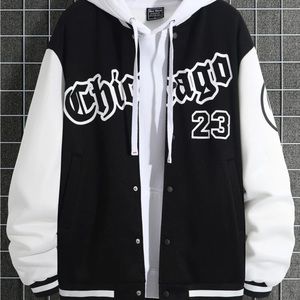 Men Letter Graphic Two Tone Varsity Jacket Without Hoodie
